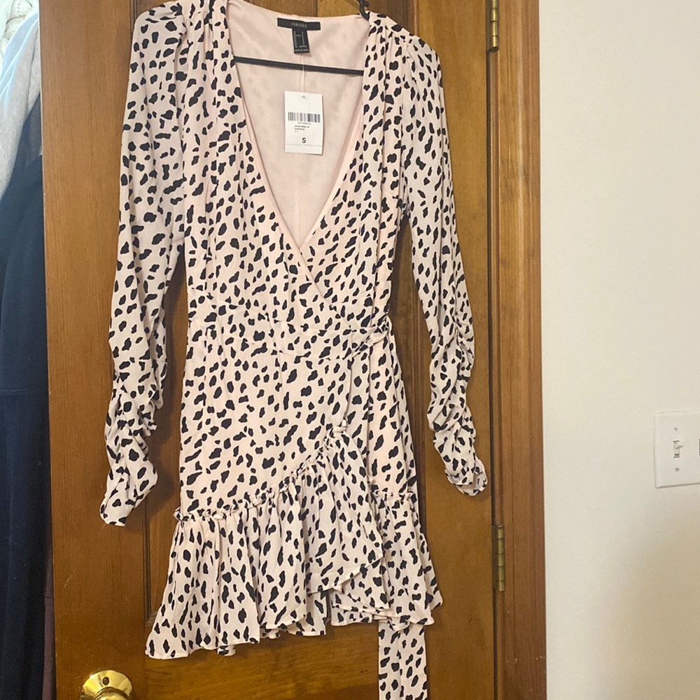 Cheetah Wrap Mini Dress - blush/black